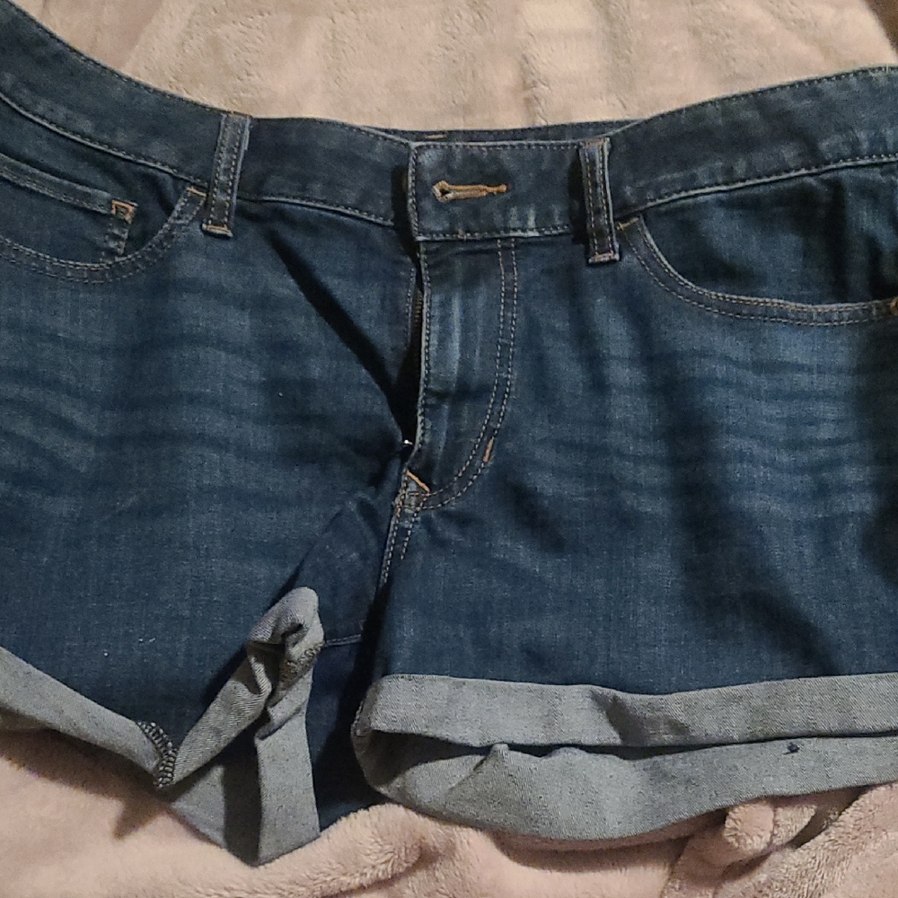 Dark Blue Denim Cuffed Women's Shorts